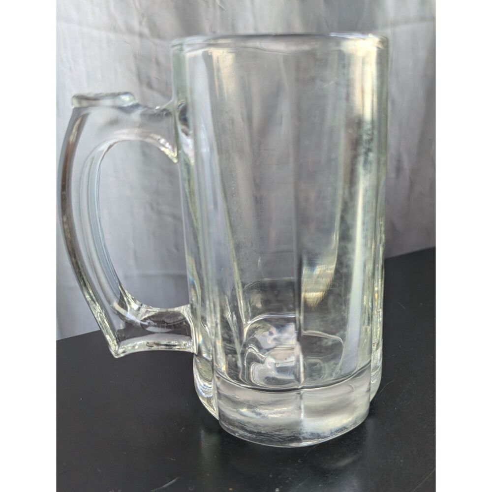 Vintage Libbey Paneled Glass Beer Mug Heavy Clear Glass Tankard Stein